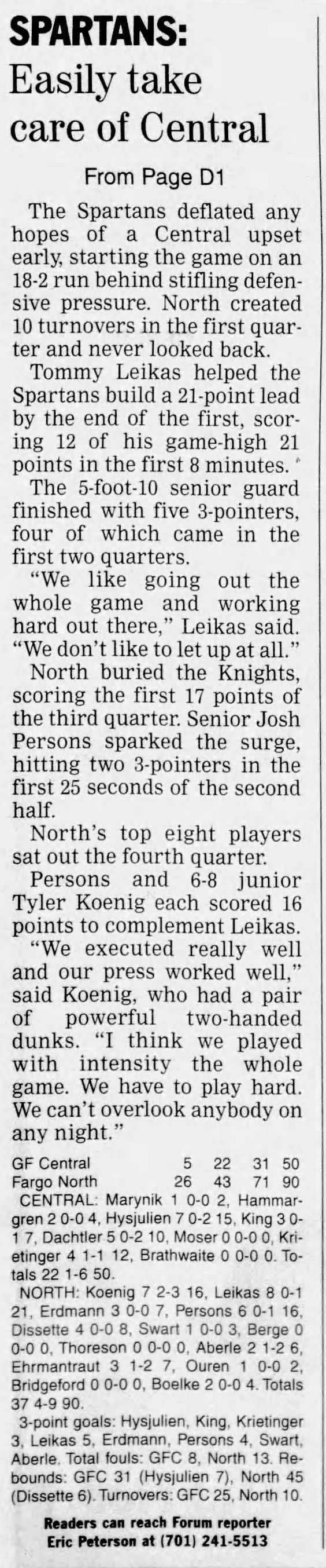Spartans easily take care of Central